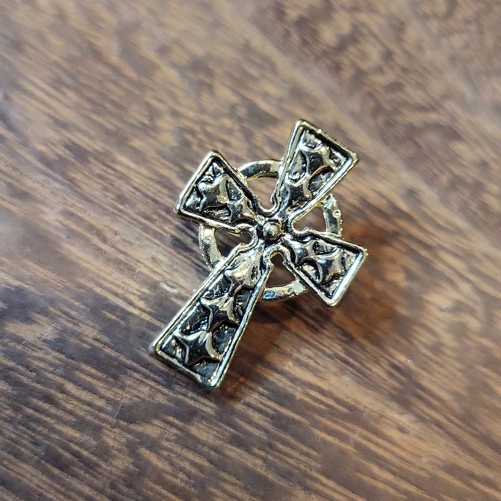Gold Tone Cross Lapel Pin - Picture 1 of 7